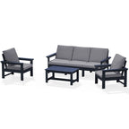 Outdoor Patio HDPE Sectional Sofa and Table Set, Removable Cushions Included