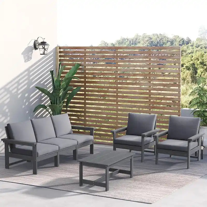 Outdoor Patio HDPE Sectional Sofa and Table Set, Removable Cushions Included