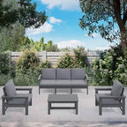 Outdoor Patio HDPE Sectional Sofa and Table Set, Removable Cushions Included