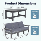 Outdoor Patio HDPE Sectional Sofa and Table Set, Removable Cushions Included