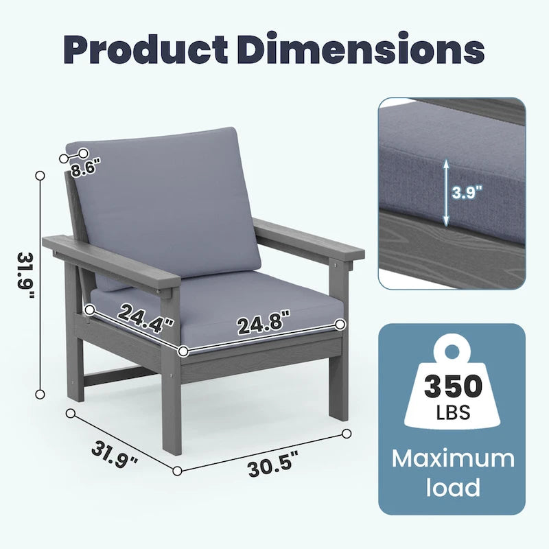 Outdoor Patio HDPE Sectional Sofa and Table Set, Removable Cushions Included