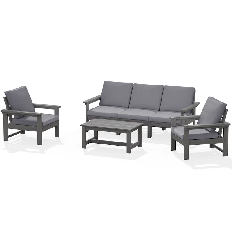 Outdoor Patio HDPE Sectional Sofa and Table Set, Removable Cushions Included