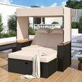 Outdoor 2-Piece Rattan Canopy Daybed Sunbed with Storage & Recliner