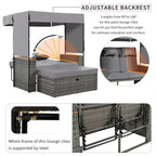 Outdoor 2-Piece Rattan Canopy Daybed Sunbed with Storage & Recliner