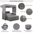 Outdoor 2-Piece Rattan Canopy Daybed Sunbed with Storage & Recliner