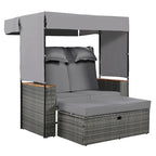 Outdoor 2-Piece Rattan Canopy Daybed Sunbed with Storage & Recliner