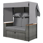 Outdoor 2-Piece Rattan Canopy Daybed Sunbed with Storage & Recliner