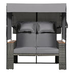 Outdoor 2-Piece Rattan Canopy Daybed Sunbed with Storage & Recliner