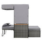 Outdoor 2-Piece Rattan Canopy Daybed Sunbed with Storage & Recliner