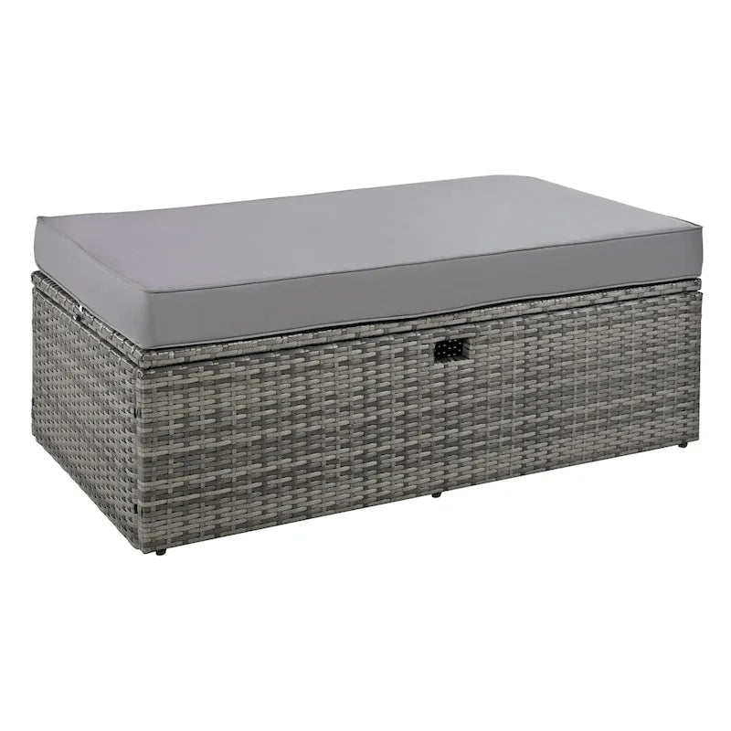 Outdoor 2-Piece Rattan Canopy Daybed Sunbed with Storage & Recliner