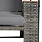 Outdoor 2-Piece Rattan Canopy Daybed Sunbed with Storage & Recliner