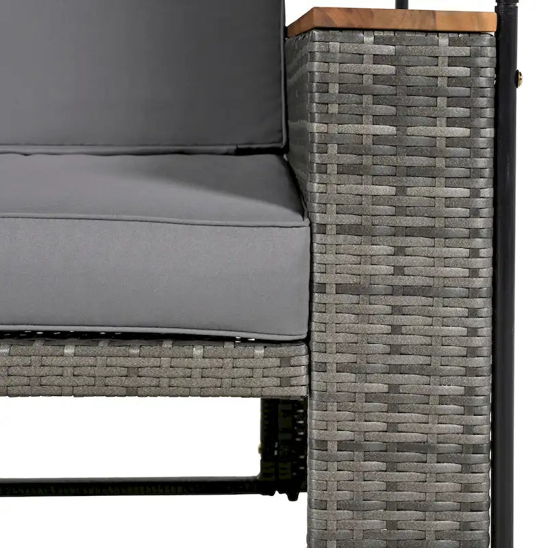 Outdoor 2-Piece Rattan Canopy Daybed Sunbed with Storage & Recliner