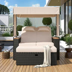 Outdoor 2-Piece Rattan Canopy Daybed Sunbed with Storage & Recliner