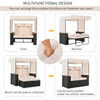 Outdoor 2-Piece Rattan Canopy Daybed Sunbed with Storage & Recliner