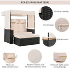Outdoor 2-Piece Rattan Canopy Daybed Sunbed with Storage & Recliner
