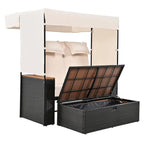 Outdoor 2-Piece Rattan Canopy Daybed Sunbed with Storage & Recliner