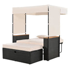 Outdoor 2-Piece Rattan Canopy Daybed Sunbed with Storage & Recliner