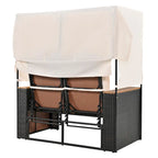 Outdoor 2-Piece Rattan Canopy Daybed Sunbed with Storage & Recliner