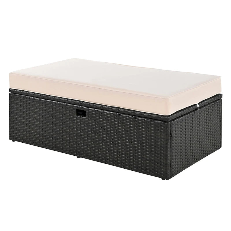 Outdoor 2-Piece Rattan Canopy Daybed Sunbed with Storage & Recliner