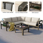 4-Pieces Outdoor Acacia Wood L-Shaped Sectional Sofa Set with Coffee Table and Arm Side Table