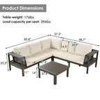 4-Pieces Outdoor Acacia Wood L-Shaped Sectional Sofa Set with Coffee Table and Arm Side Table
