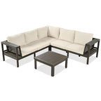 4-Pieces Outdoor Acacia Wood L-Shaped Sectional Sofa Set with Coffee Table and Arm Side Table