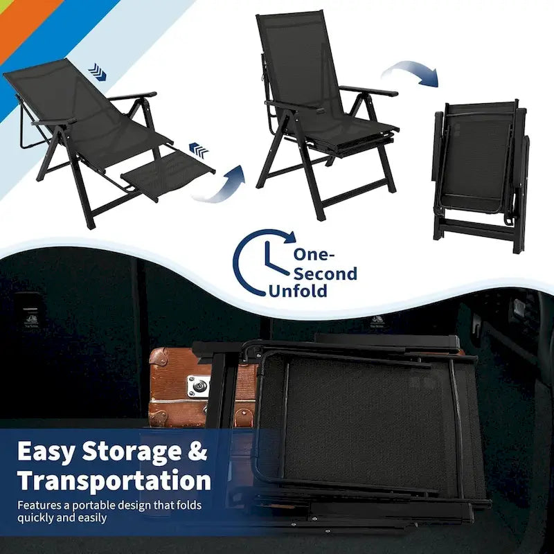 Folding Chaise Lounge Chair with10 Adjustable Positions and Retractable Footrest