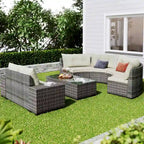 8-Piece Outdoor Wicker Curved Sectional Sofa Set with Coffee Table