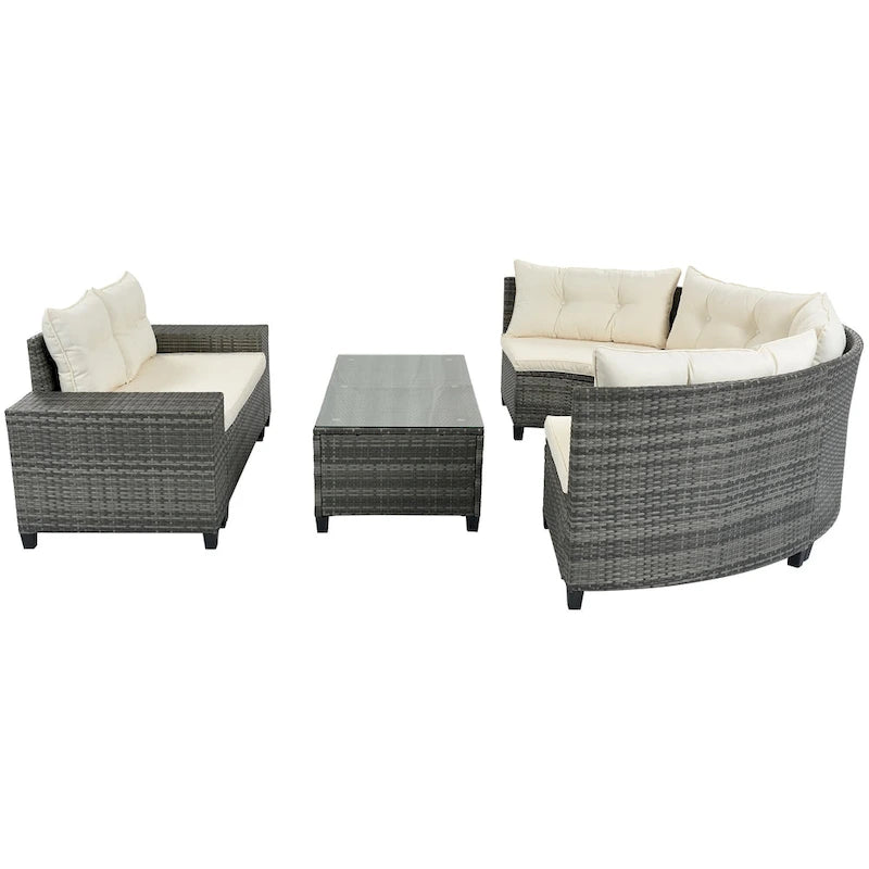 8-Piece Outdoor Wicker Curved Sectional Sofa Set with Coffee Table