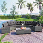 8-Piece Outdoor Wicker Curved Sectional Sofa Set with Coffee Table