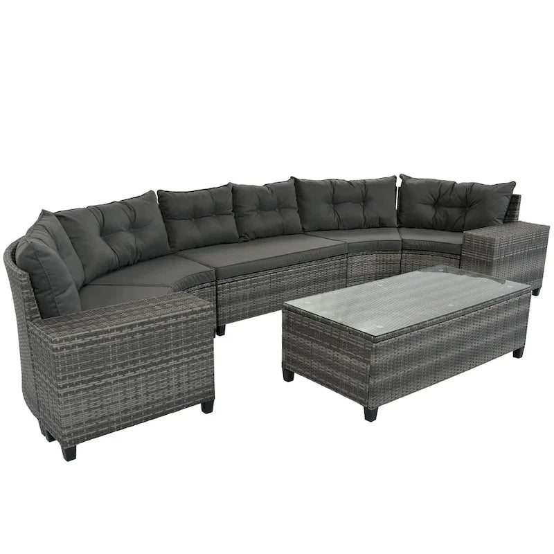 8-Piece Outdoor Wicker Curved Sectional Sofa Set with Coffee Table