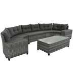 8-Piece Outdoor Wicker Curved Sectional Sofa Set with Coffee Table