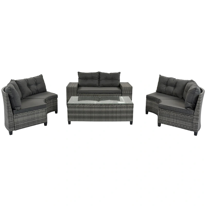8-Piece Outdoor Wicker Curved Sectional Sofa Set with Coffee Table