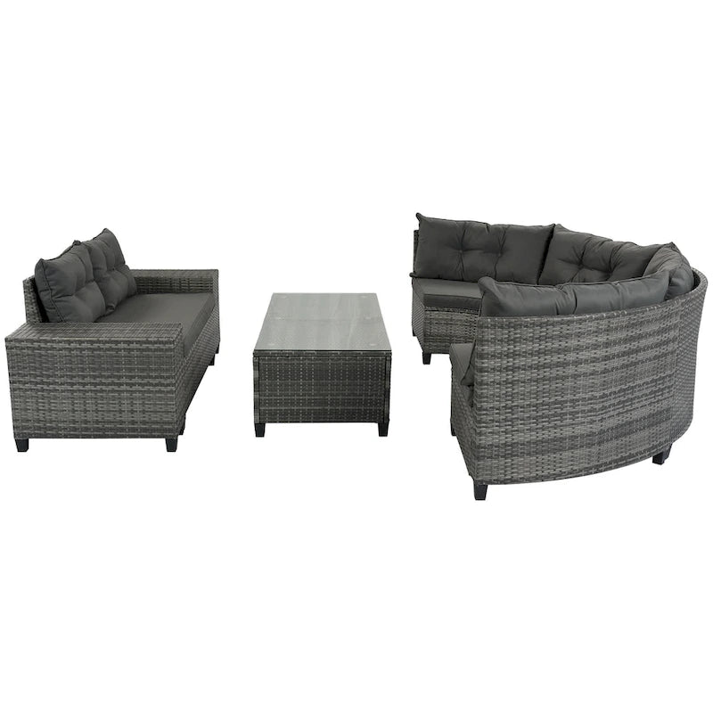 8-Piece Outdoor Wicker Curved Sectional Sofa Set with Coffee Table