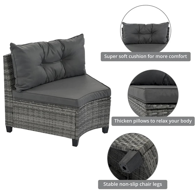 8-Piece Outdoor Wicker Curved Sectional Sofa Set with Coffee Table