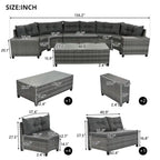 8-Piece Outdoor Wicker Curved Sectional Sofa Set with Coffee Table