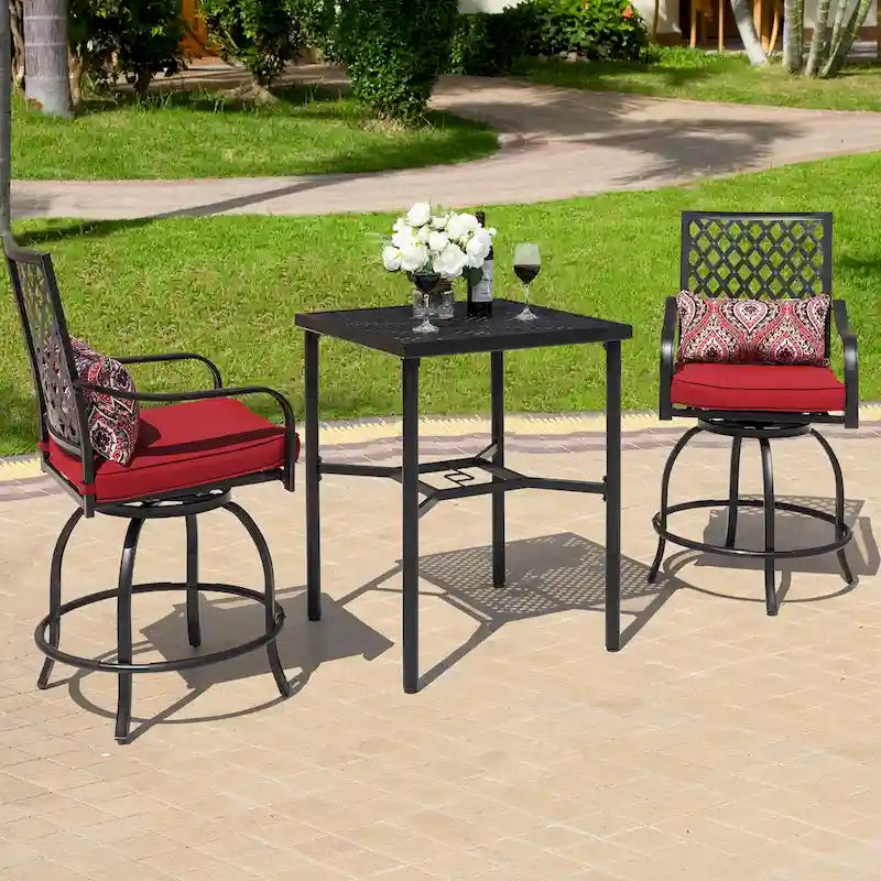 Outdoor 28 Inch Square Bar Table with Mesh Top and 1.57-Inch Umbrella Hole