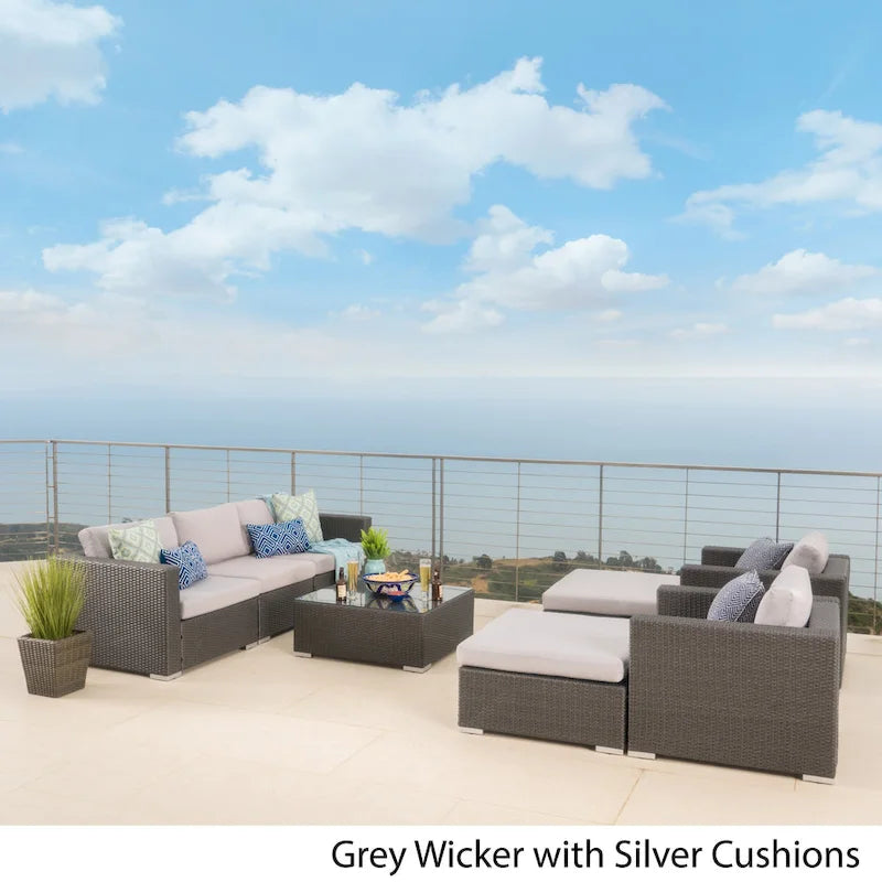 Santa Rosa Outdoor 8-piece Wicker Sectional Sofa Set with Cushions by Christopher Knight Home