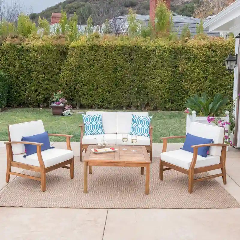 Perla Acacia 5-piece Chat Set with Cushions by Christopher Knight Home