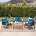 Perla Acacia 5-piece Chat Set with Cushions by Christopher Knight Home