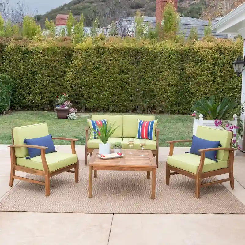 Perla Acacia 5-piece Chat Set with Cushions by Christopher Knight Home