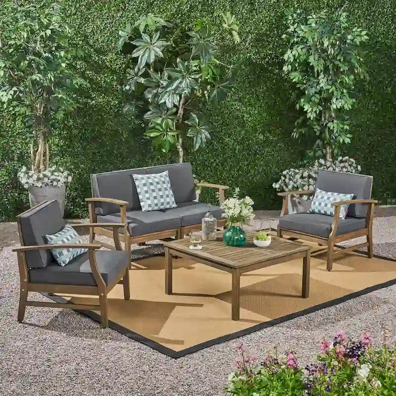 Perla Acacia 5-piece Chat Set with Cushions by Christopher Knight Home