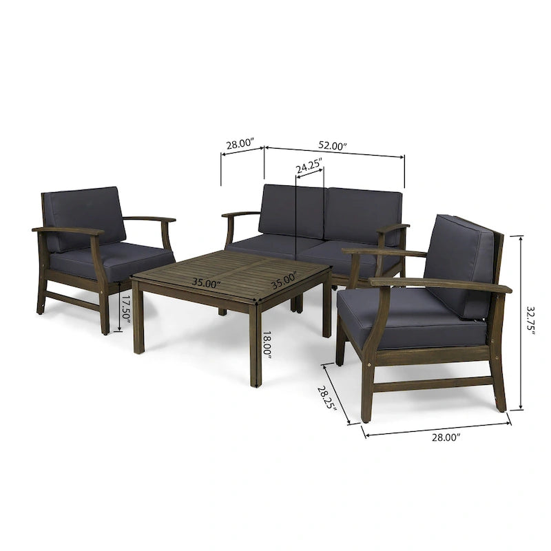 Perla Acacia 5-piece Chat Set with Cushions by Christopher Knight Home
