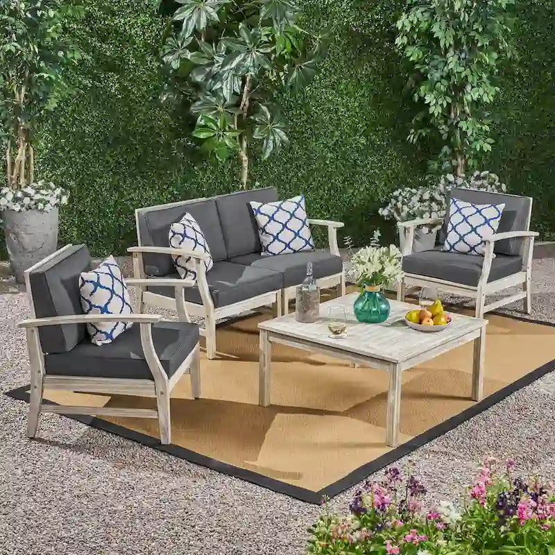 Perla Acacia 5-piece Chat Set with Cushions by Christopher Knight Home