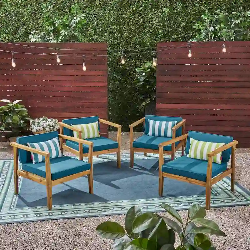 Newbury Outdoor Acacia Wood Club Chairs with Water-Resistant Cushions (Set of 4) by Christopher Knight Home