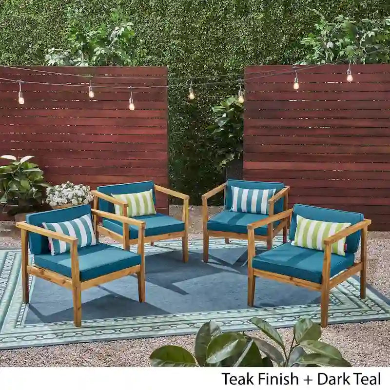 Newbury Outdoor Acacia Wood Club Chairs with Water-Resistant Cushions (Set of 4) by Christopher Knight Home