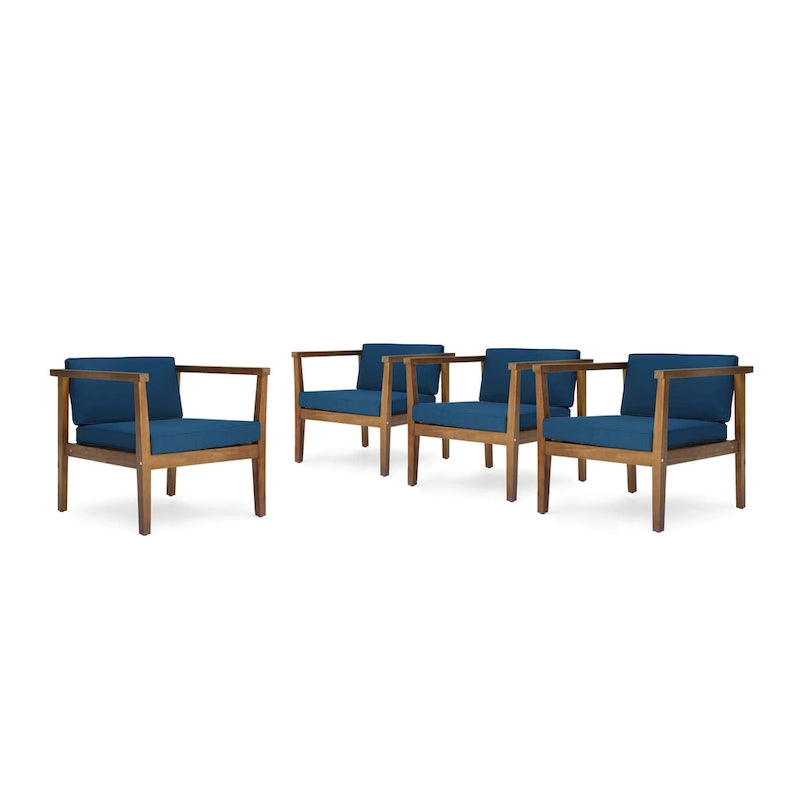 Newbury Outdoor Acacia Wood Club Chairs with Water-Resistant Cushions (Set of 4) by Christopher Knight Home