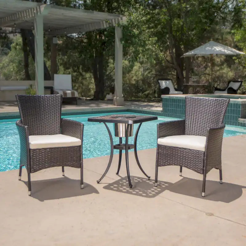 Ava Outdoor 3-piece Aluminum Square Bistro Set with Cushions by Christopher Knight Home