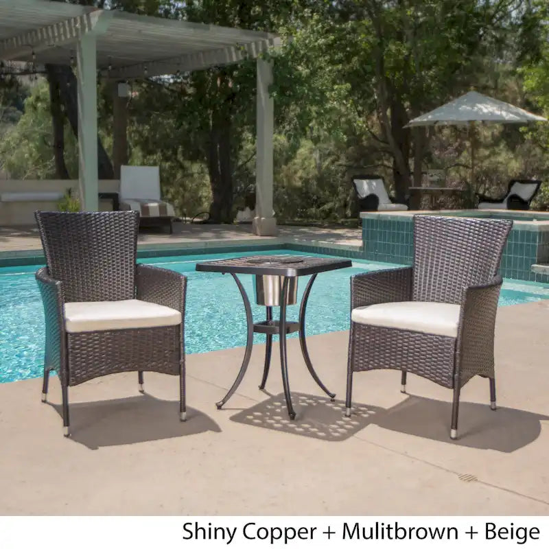 Ava Outdoor 3-piece Aluminum Square Bistro Set with Cushions by Christopher Knight Home