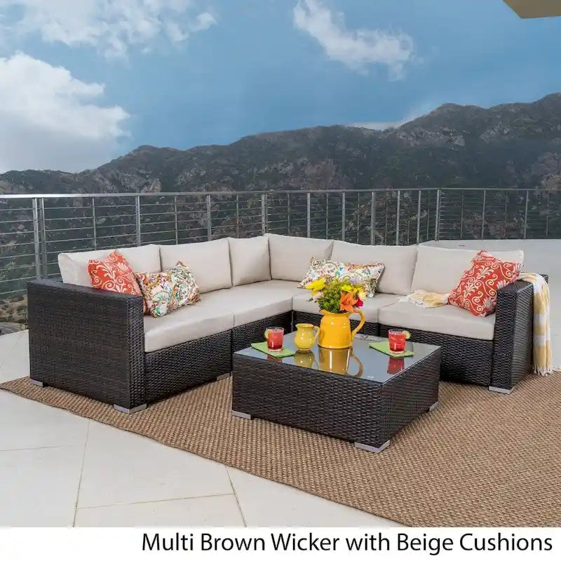 Santa Rosa Outdoor 6-piece Wicker Seating Sectional Set with Cushions by Christopher Knight Home